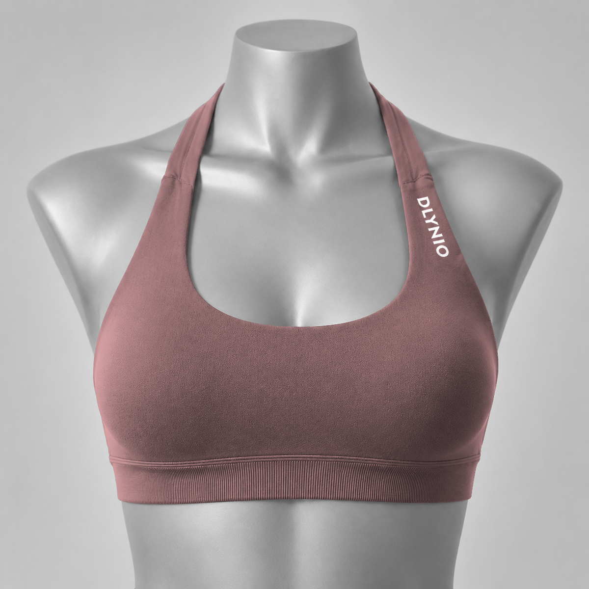 DLYNIO Coffee halter sports bra, front view