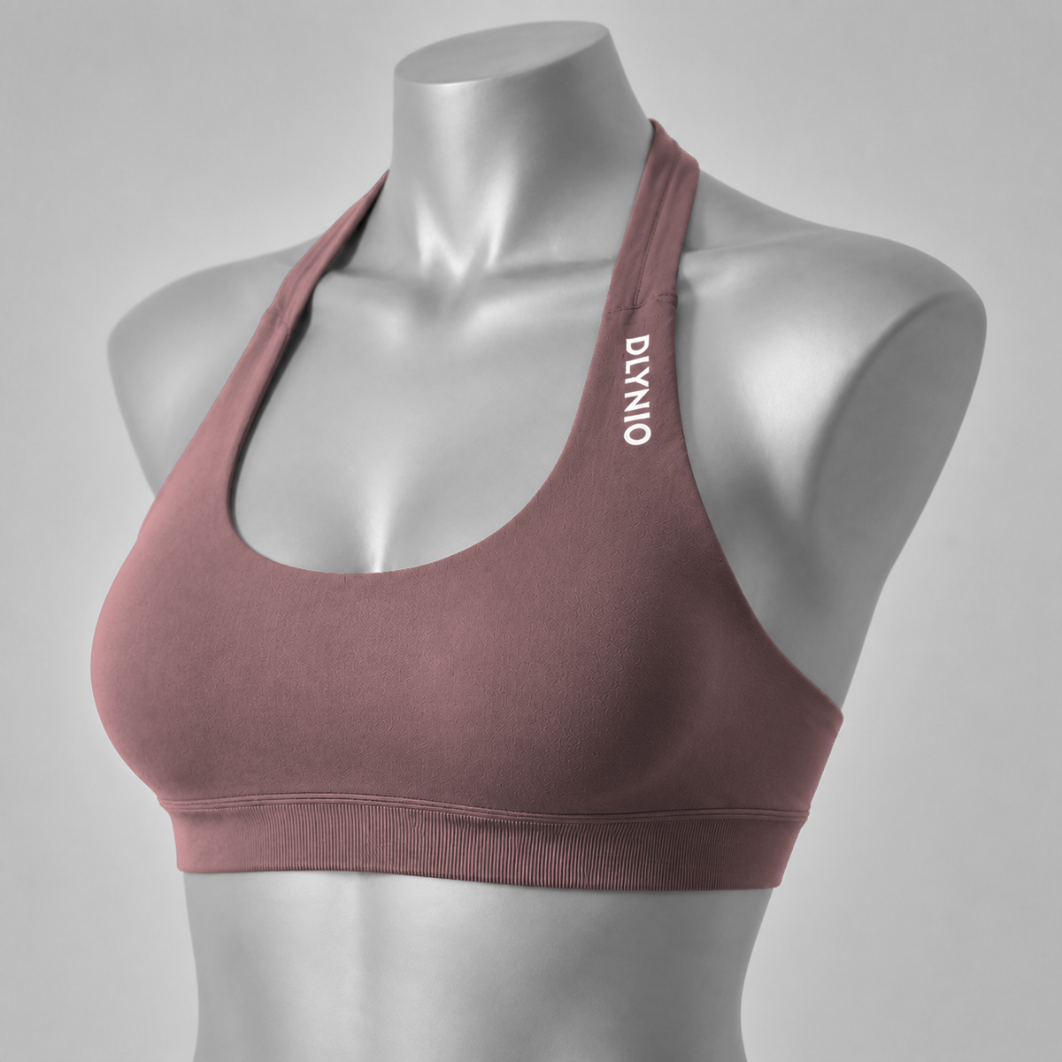 DLYNIO Coffee halter sports bra, angled front view