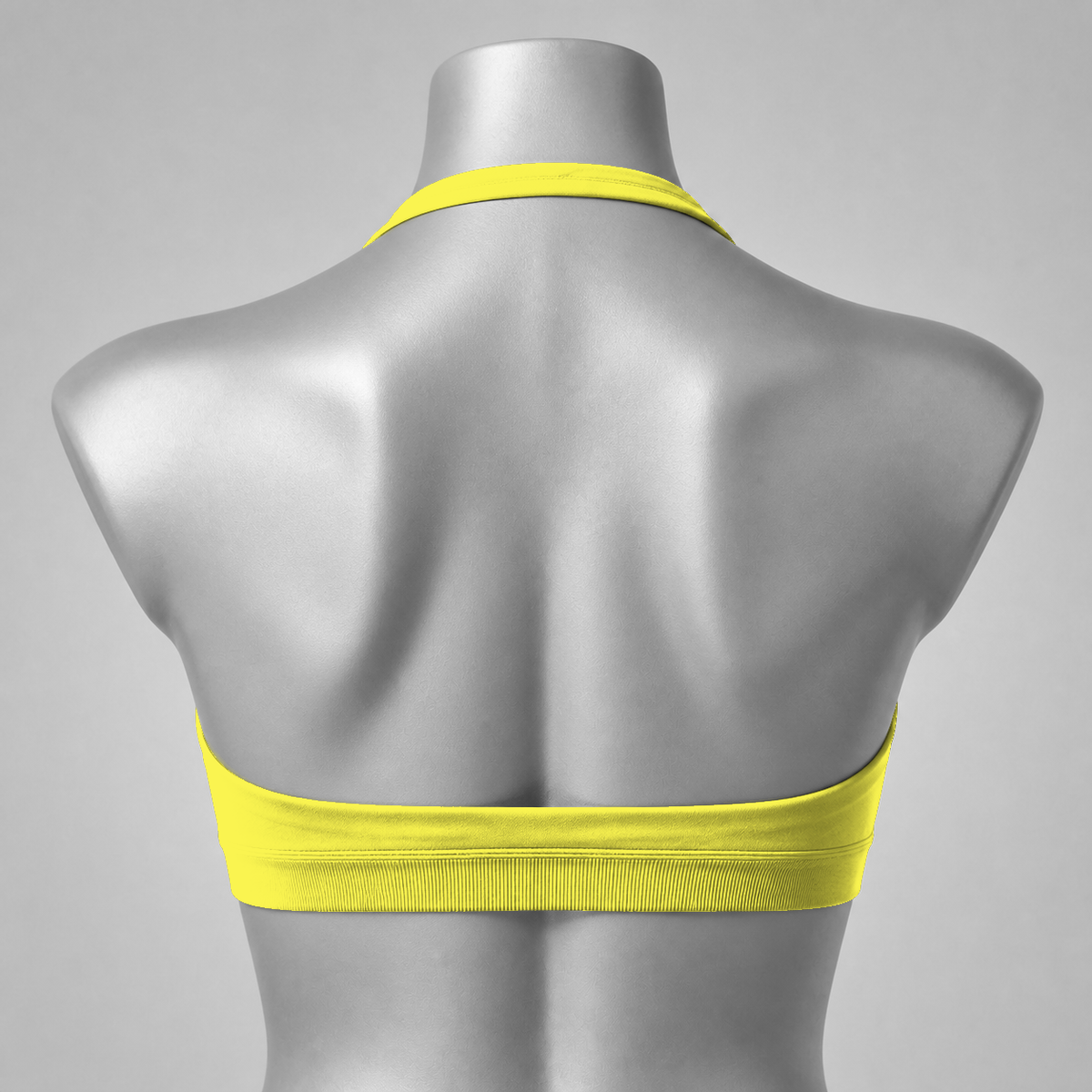DLYNIO Chick Yellow halter sports bra, back view