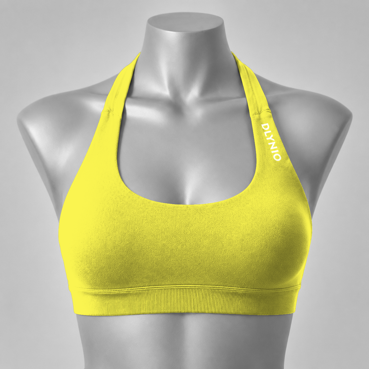 DLYNIO Chick Yellow halter sports bra, front view