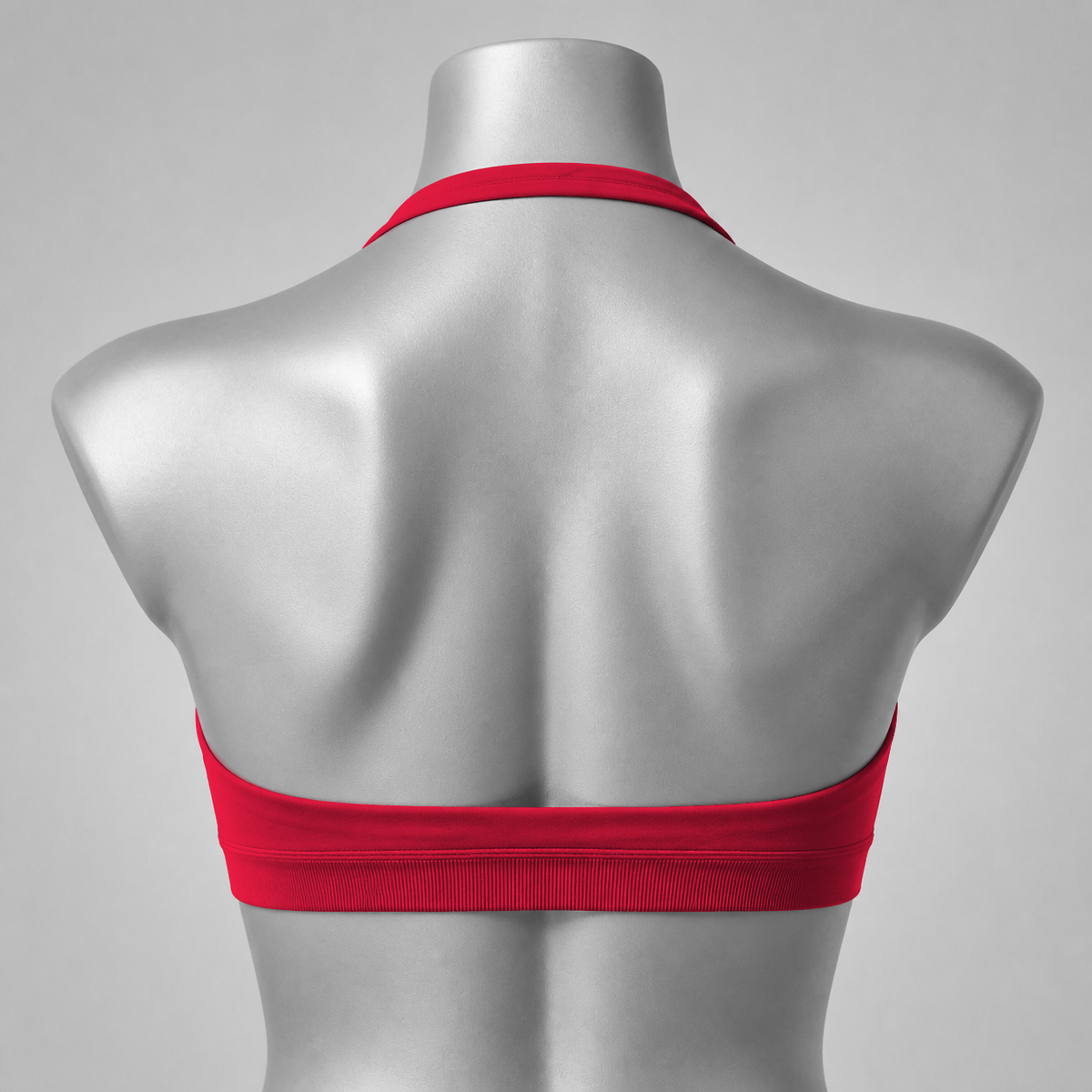 DLYNIO Chilli Red halter sports bra, back view