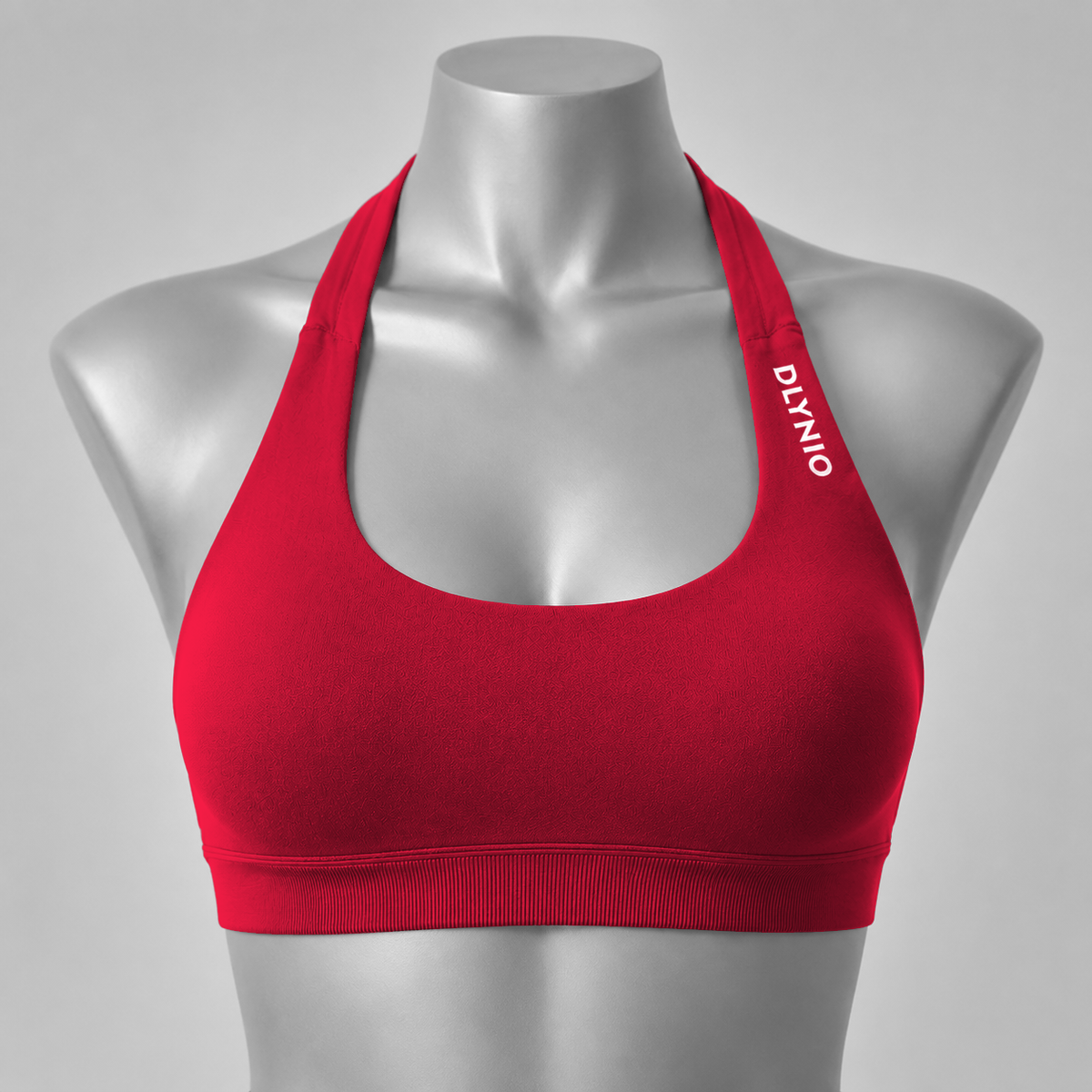 DLYNIO Chilli Red halter sports bra, front view