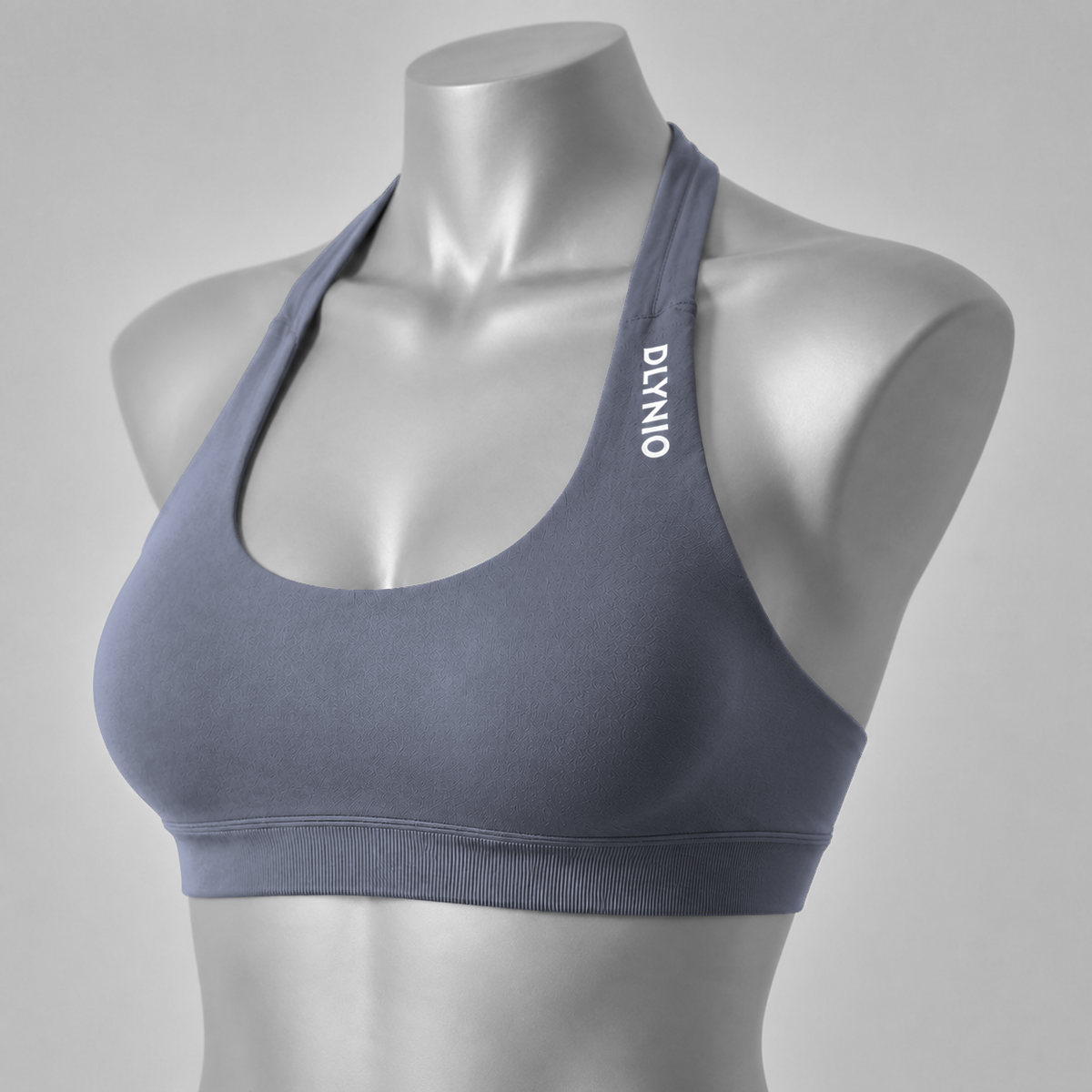 DLYNIO Dark Gray halter sports bra, angled front view