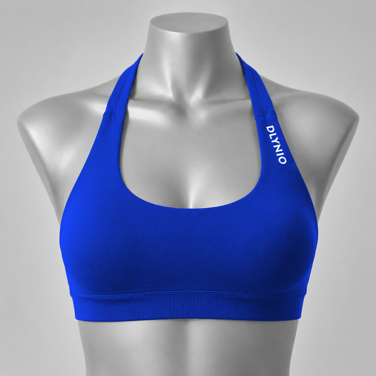 DLYNIO Deep Sea Blue halter sports bra, front view
