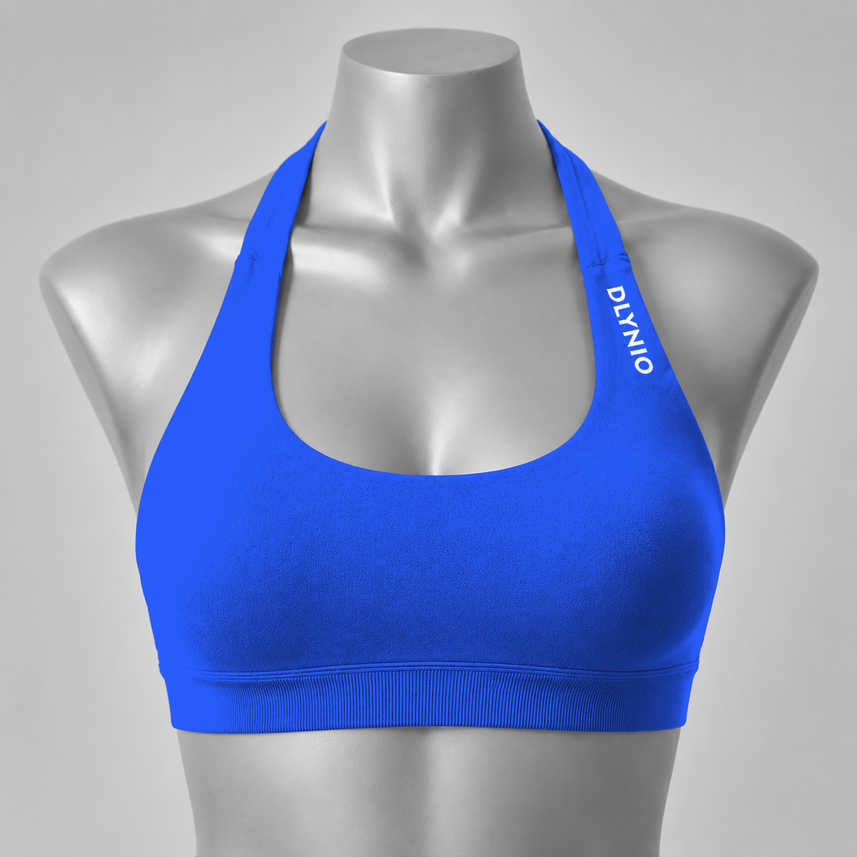 DLYNIO Electric Blue halter sports bra, front view