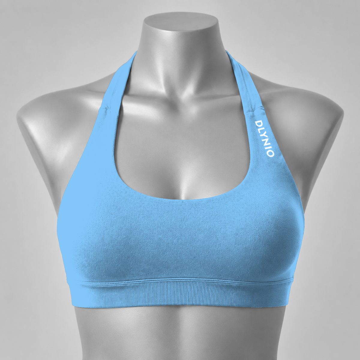 DLYNIO Light Blue halter sports bra, front view