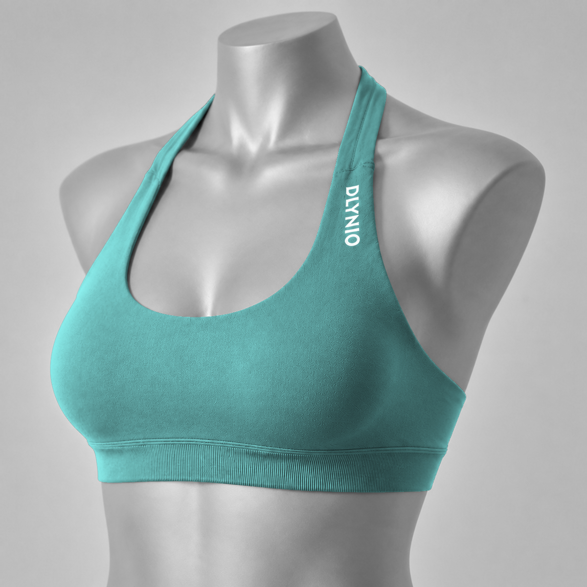 DLYNIO Mint Green halter sports bra, angled front view