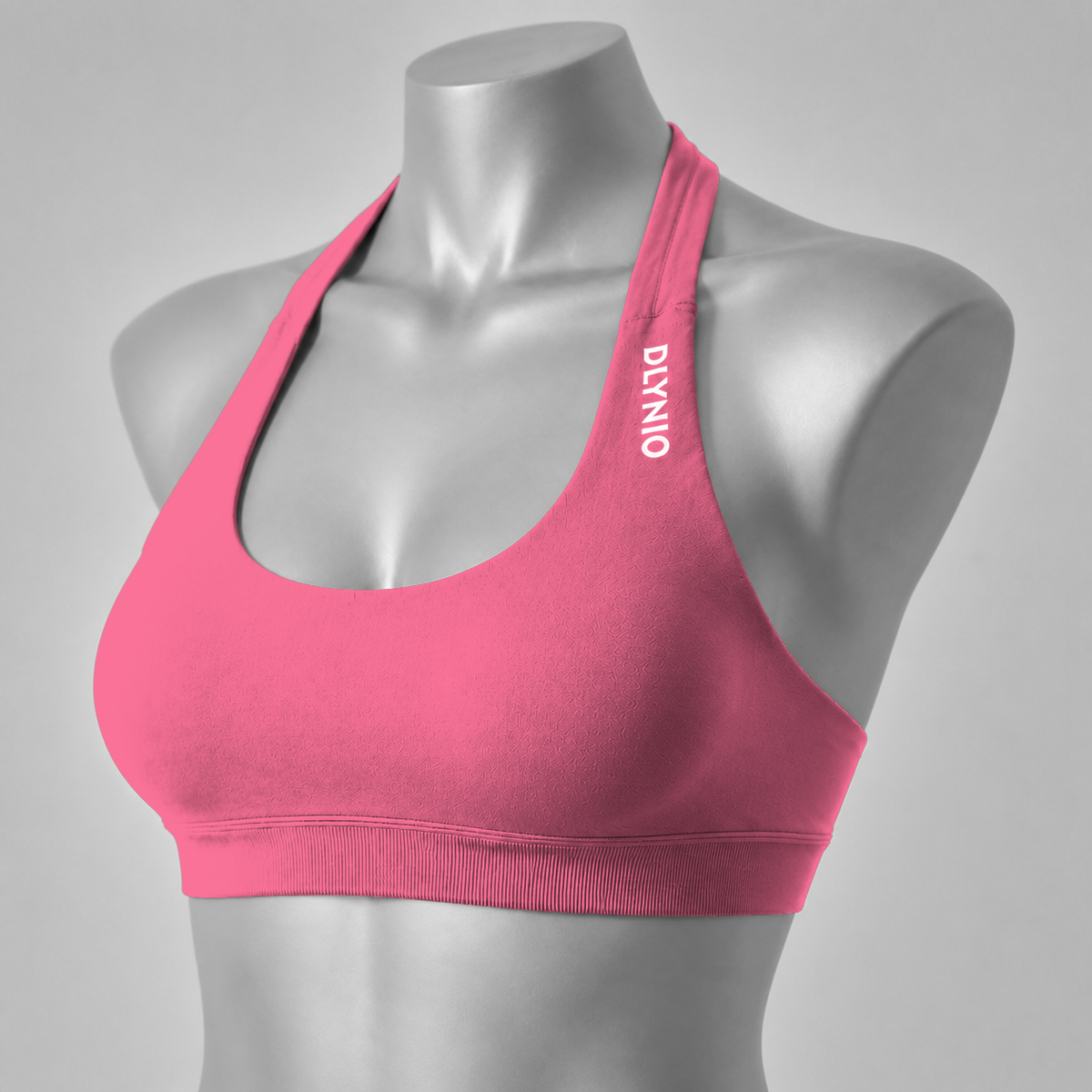 DLYNIO Coral halter sports bra, angled front view