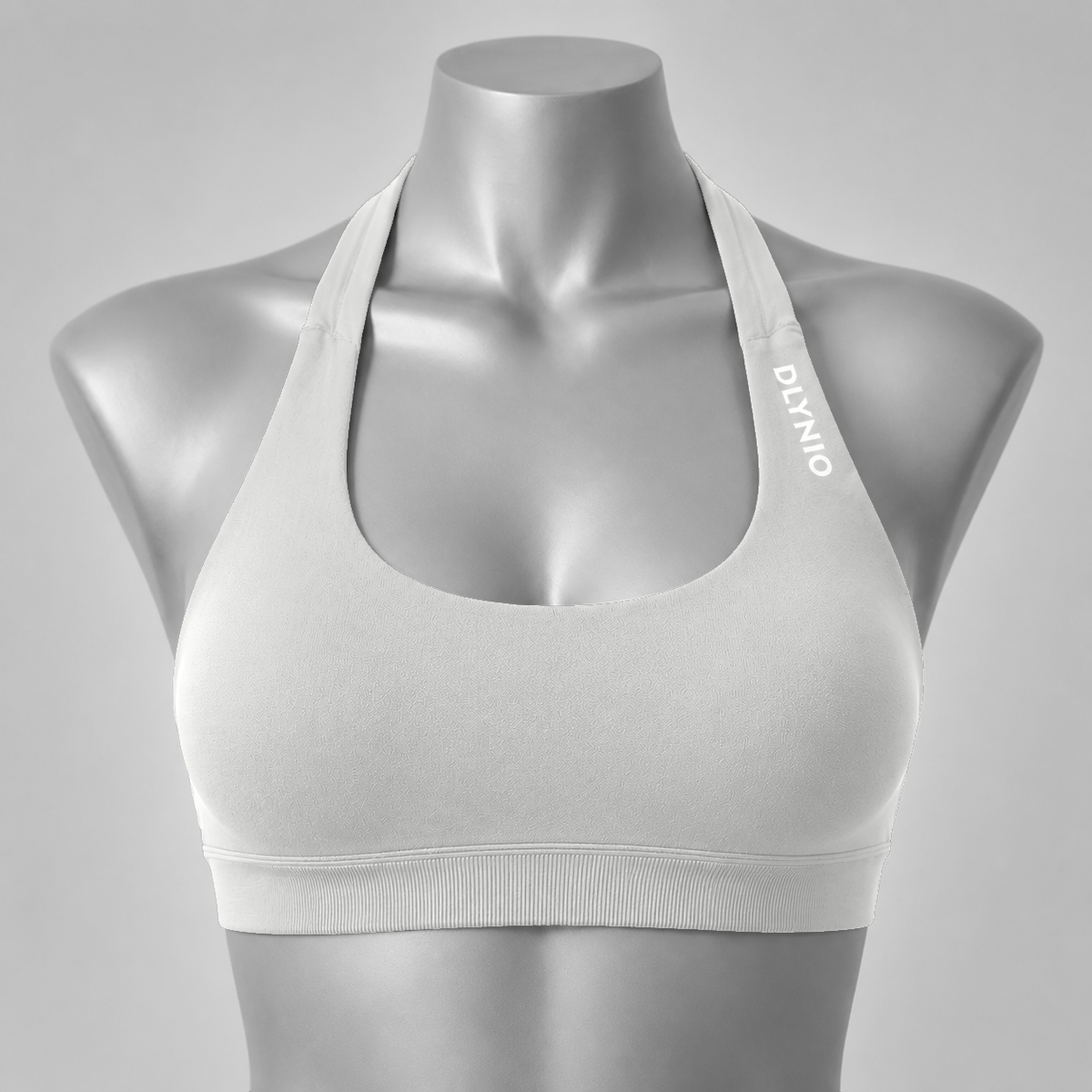 DLYNIO Feather Beige halter sports bra, front view