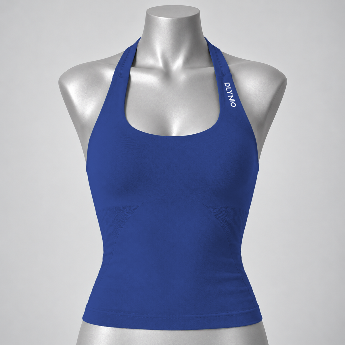 Impact Halter Top in Blue Gray, front mannequin view