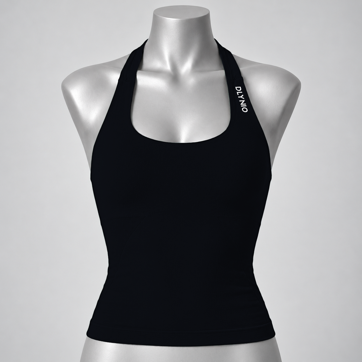 Impact Halter Top in Midnight Black, front mannequin view