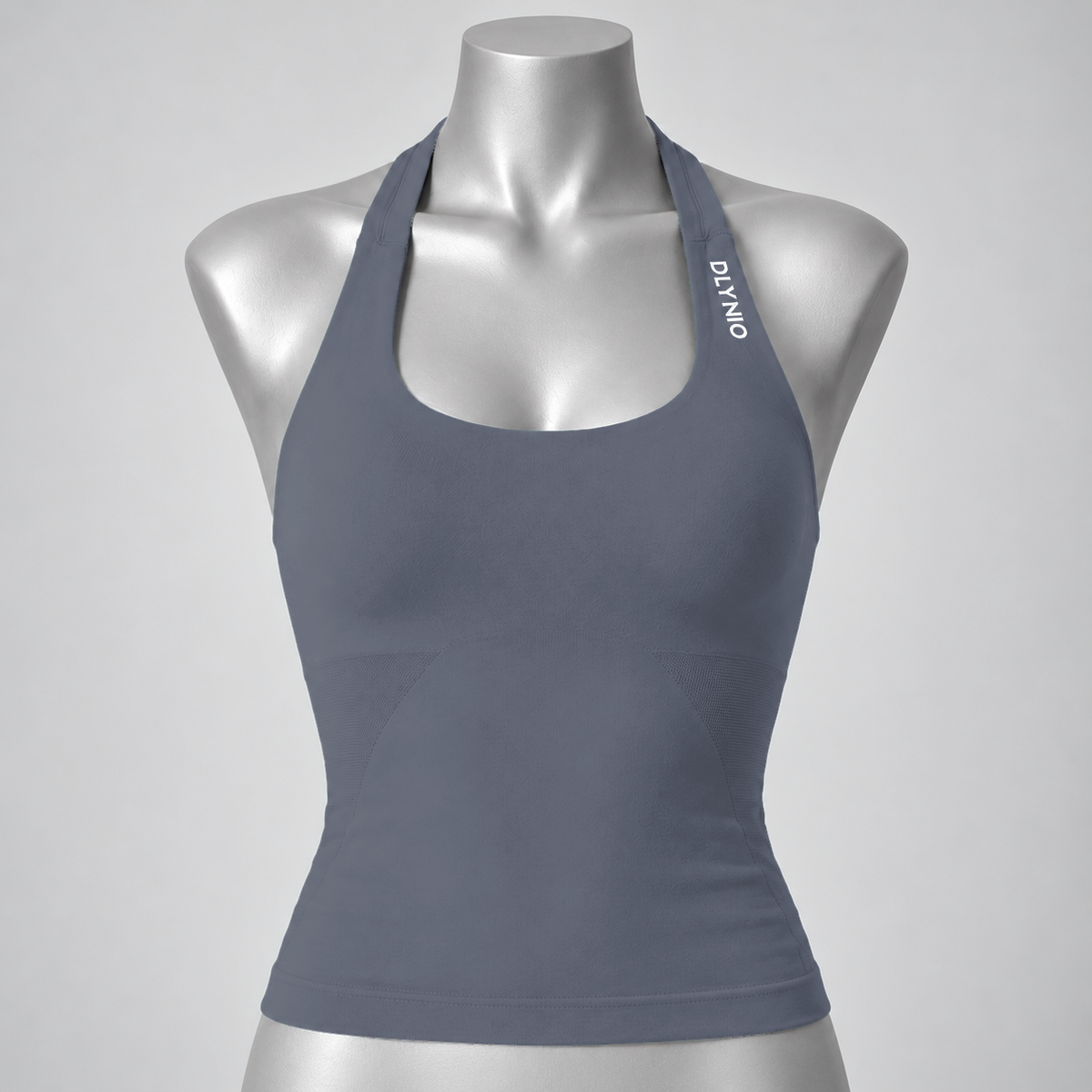 Impact Halter Top in Dark Gray, front mannequin view