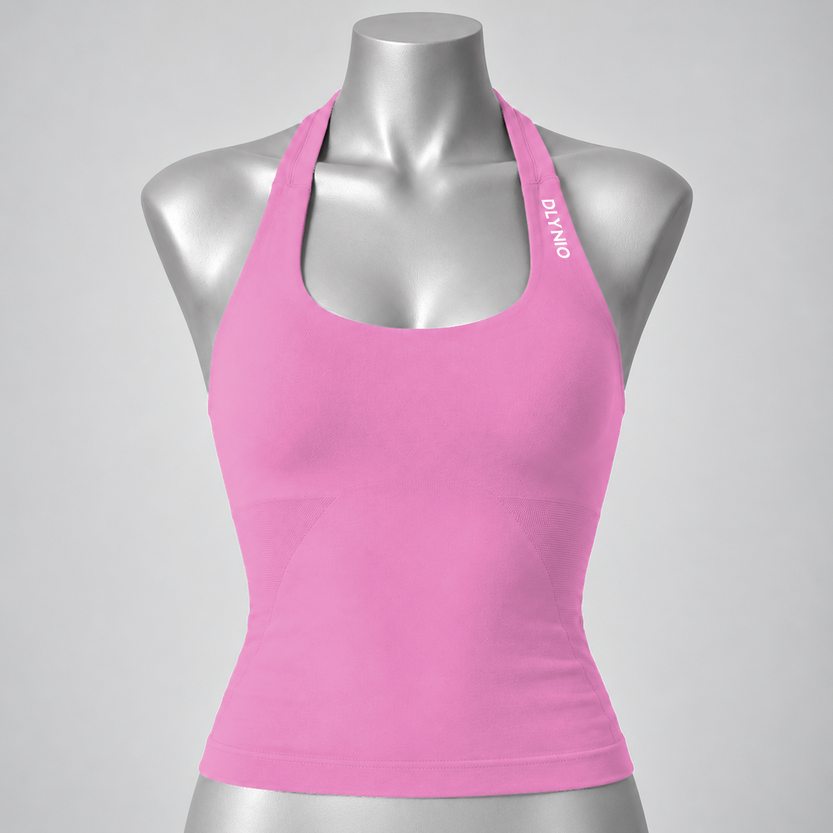 Impact Halter Top in Blossom Pink, front mannequin view