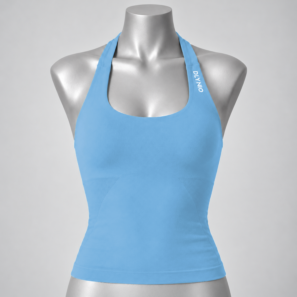 Impact Halter Top in Light Blue, front mannequin view