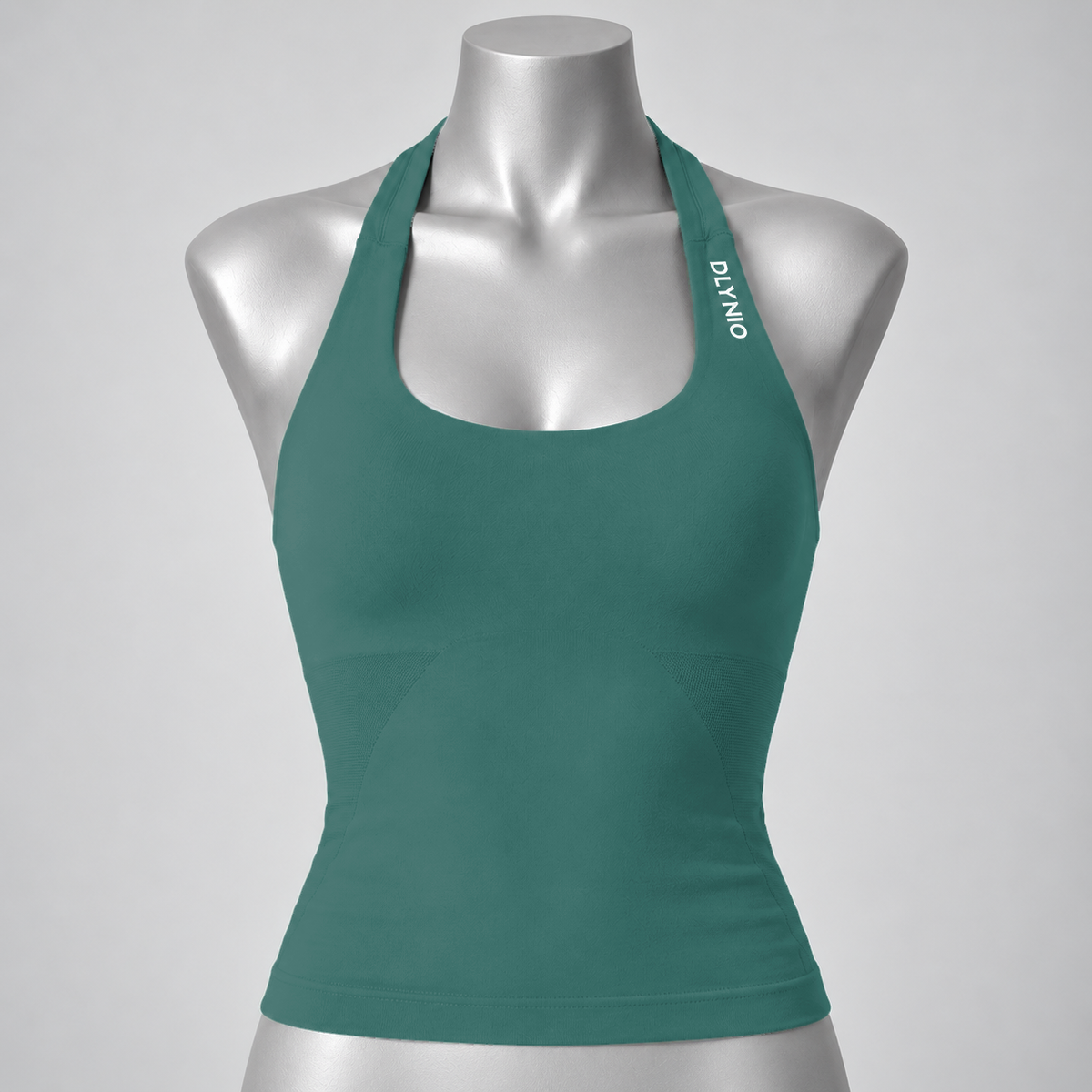 Impact Halter Top in Pine Green, front mannequin view