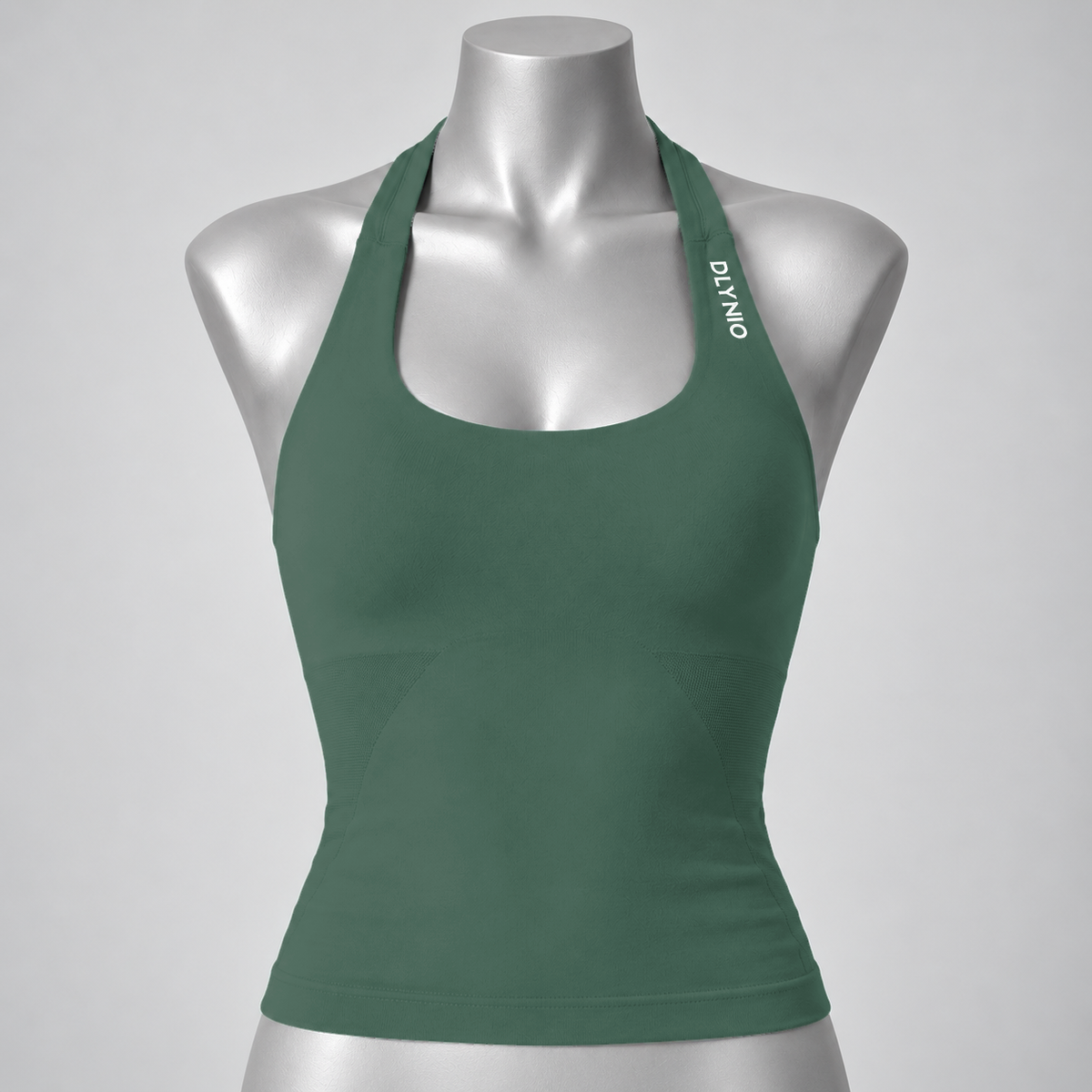 Impact Halter Top in Pistachio, front mannequin view