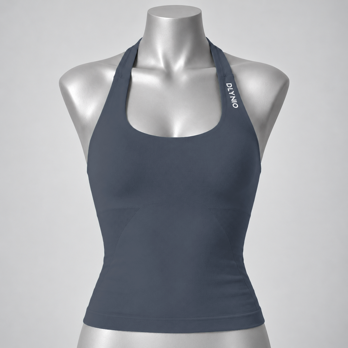 Impact Halter Top in Shark Gray, front mannequin view