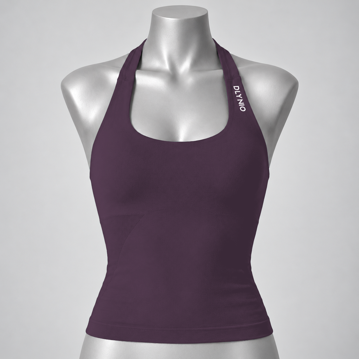 Impact Halter Top in Dark Coffee, front mannequin view