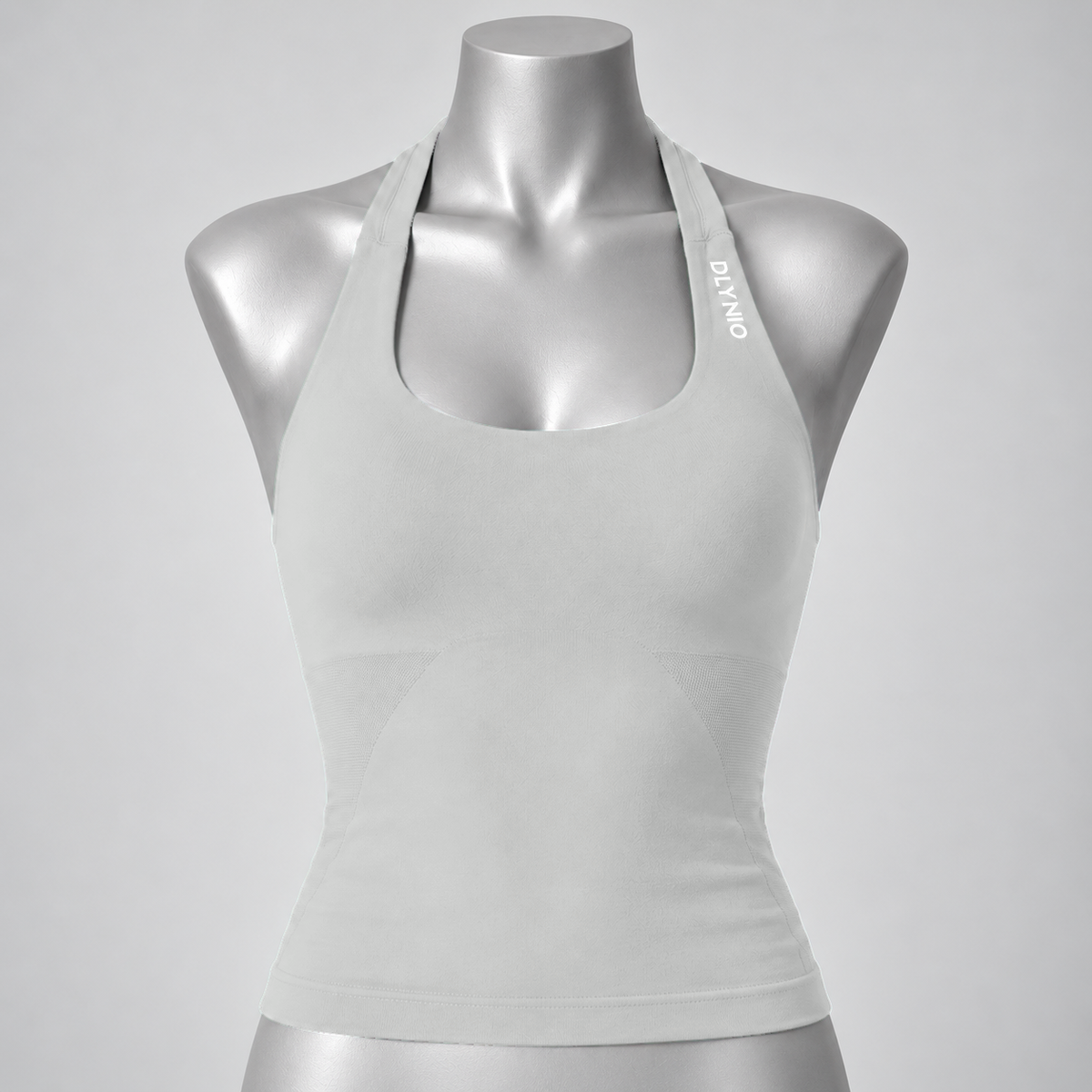 Impact Halter Top in Feather Beige, front mannequin view