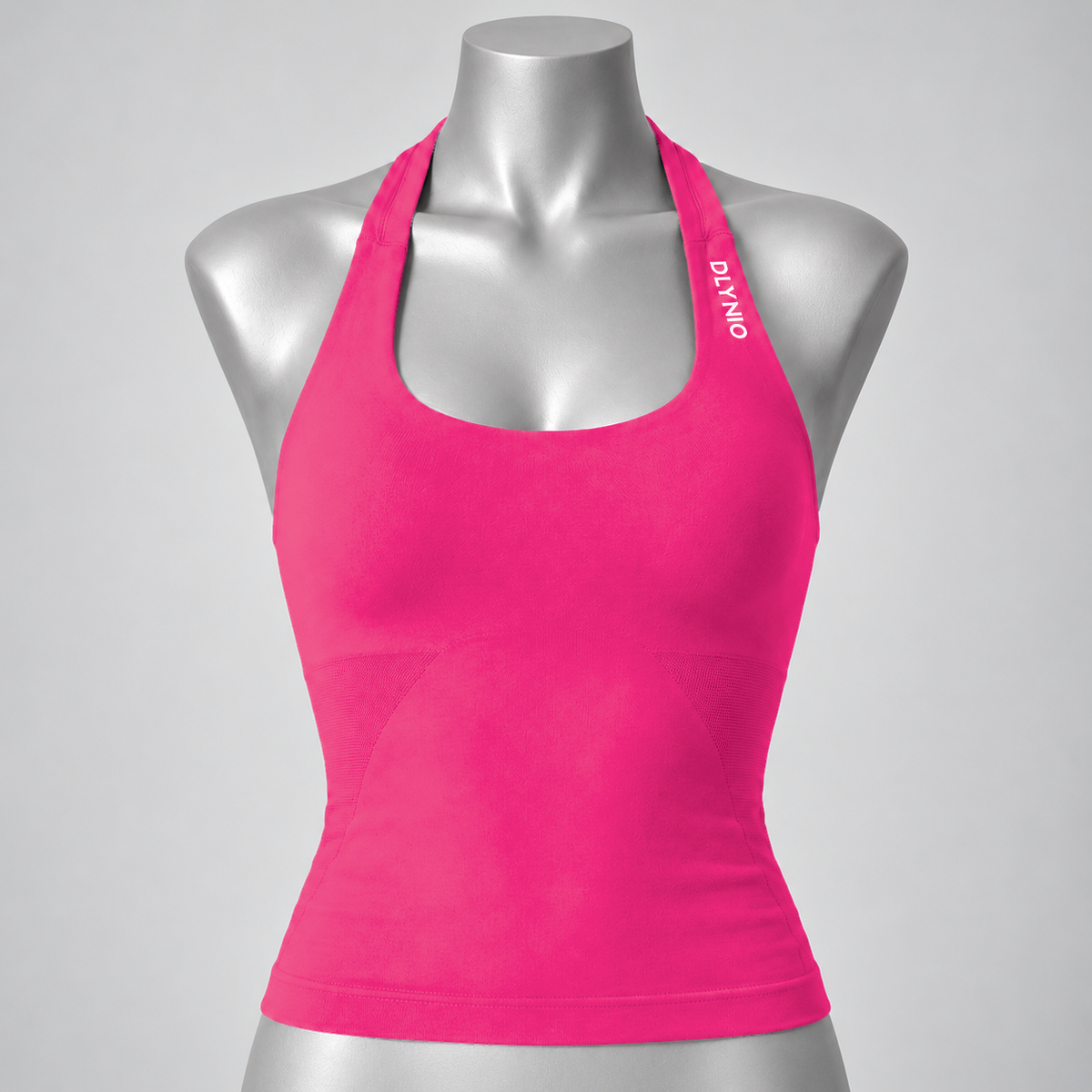 Impact Halter Top in Dragon Fruit Pink, front mannequin view