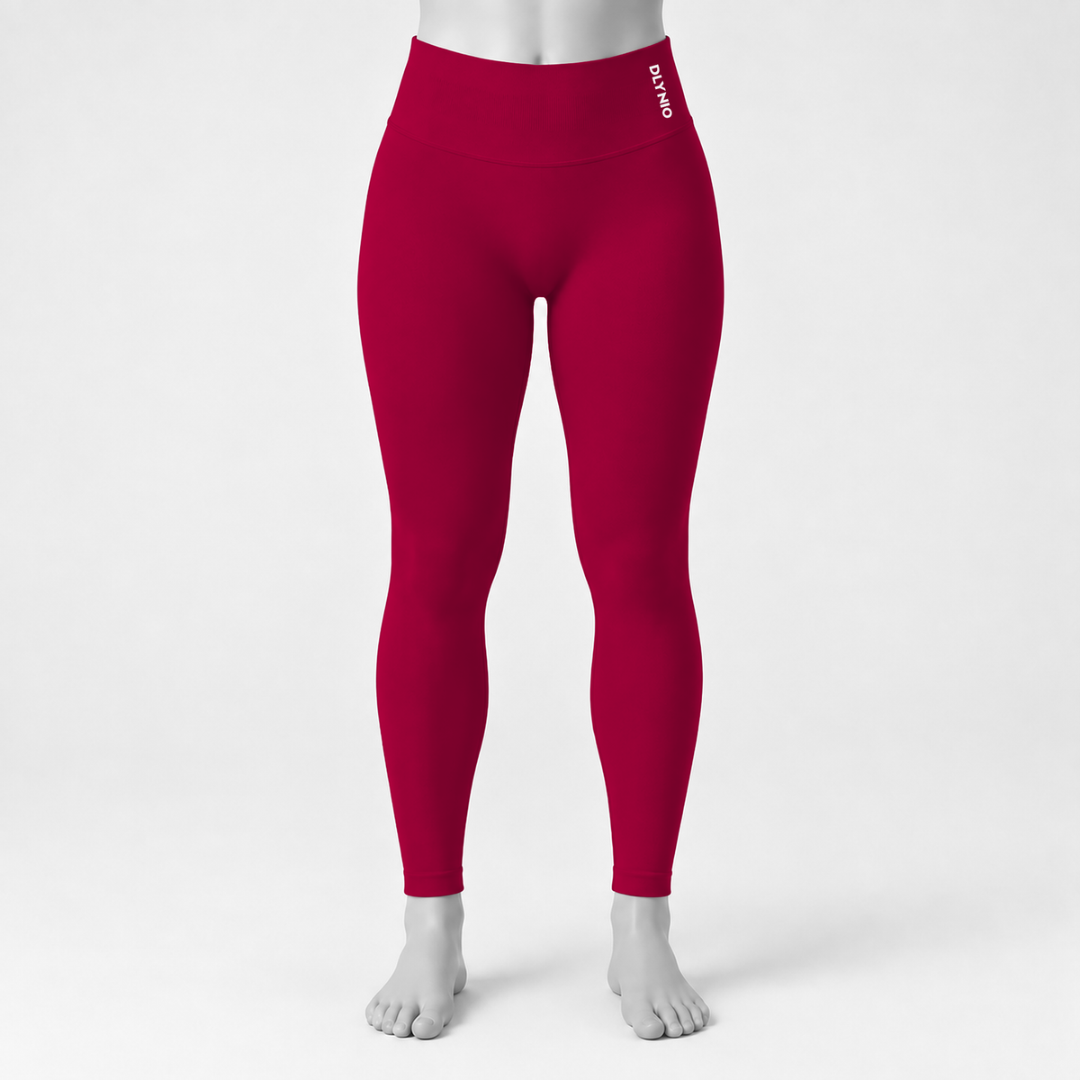DLYNIO Wine Red Impact leggings, front mannequin view