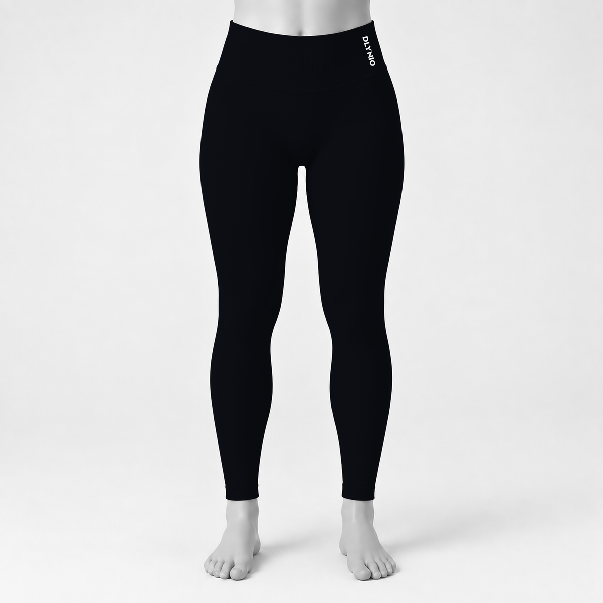 DLYNIO Midnight Black Impact leggings, front mannequin view
