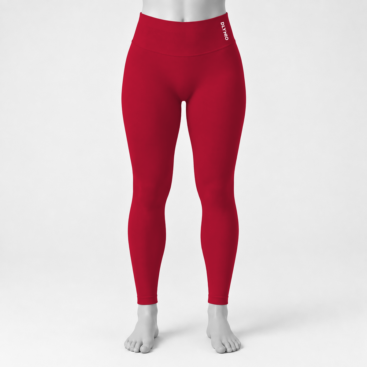 DLYNIO Chilli Red Impact leggings, front mannequin view