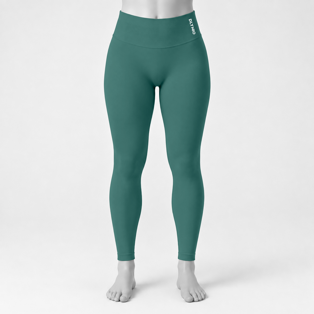 DLYNIO Pine Green Impact leggings, front mannequin view