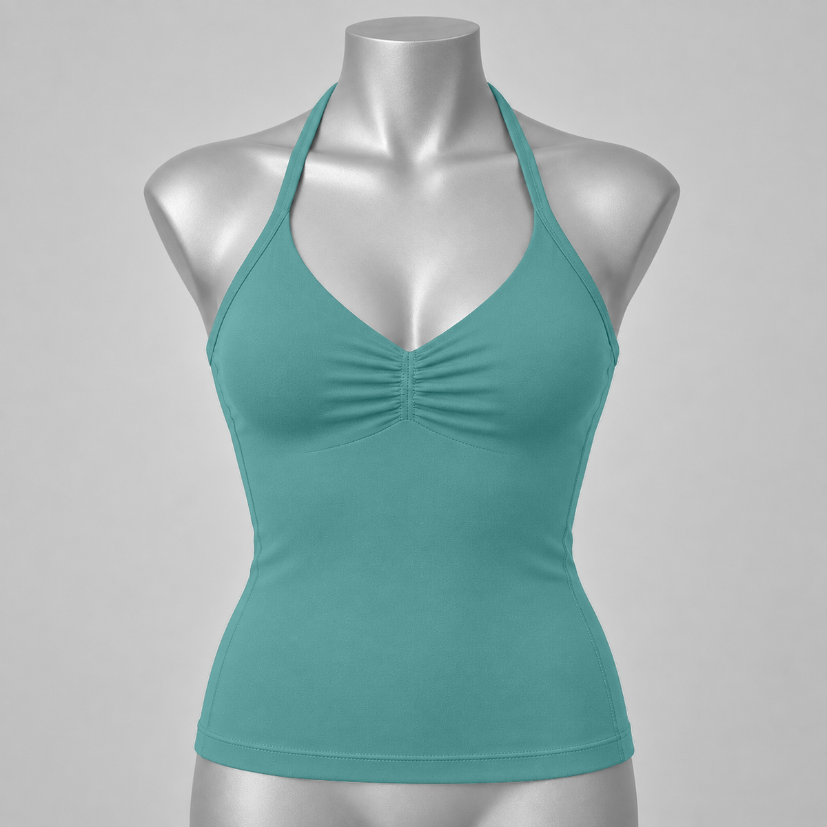 DLYNIO Mint Green ruched longline halter bra, front mannequin view