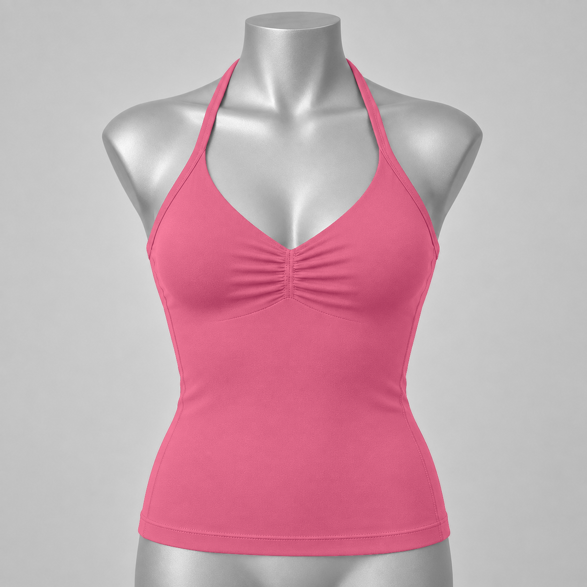 DLYNIO Coral ruched longline halter bra, front mannequin view