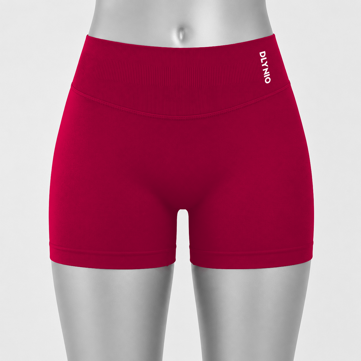 DLYNIO Wine Red Impact shorts, front mannequin view