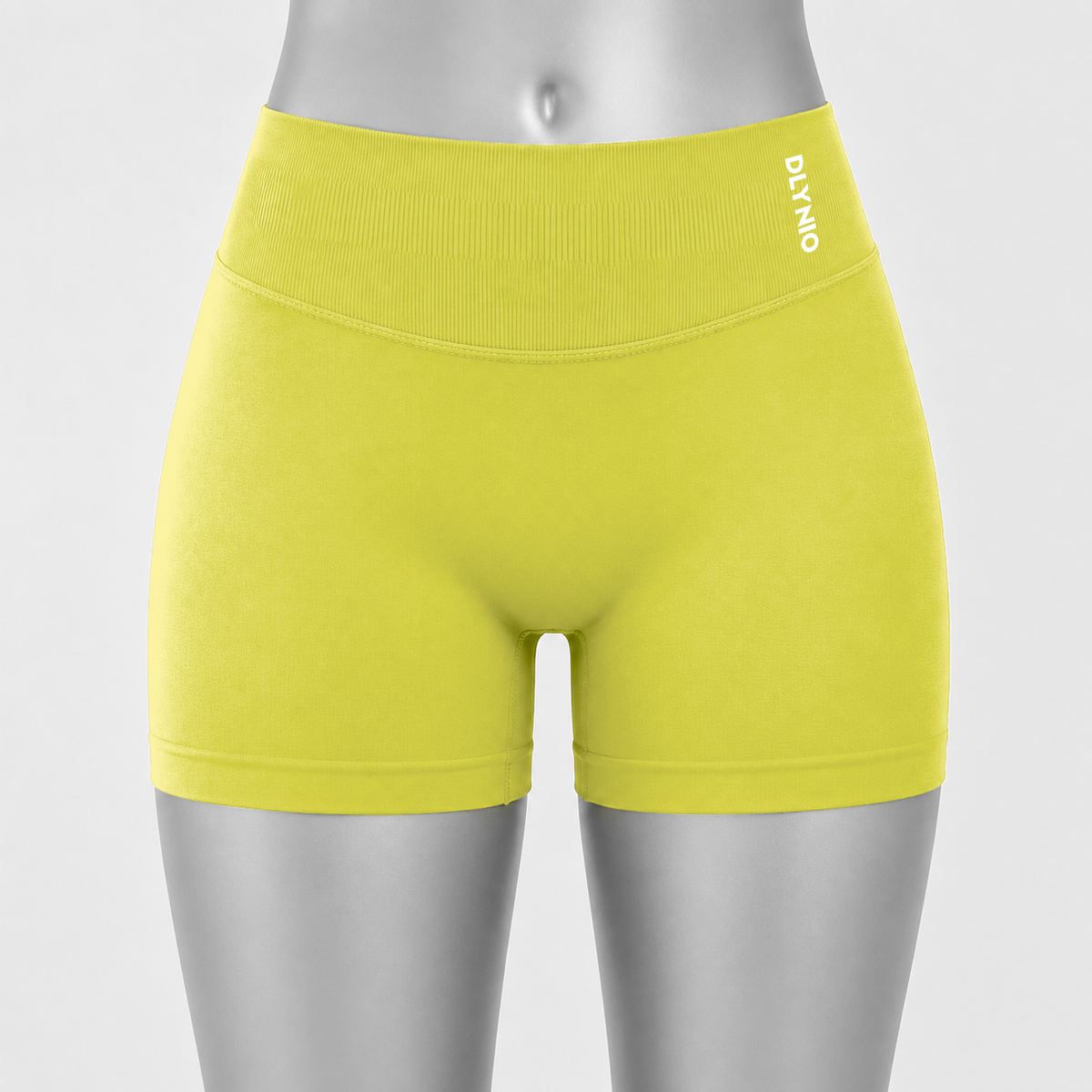DLYNIO Chick Yellow Impact shorts, front mannequin view
