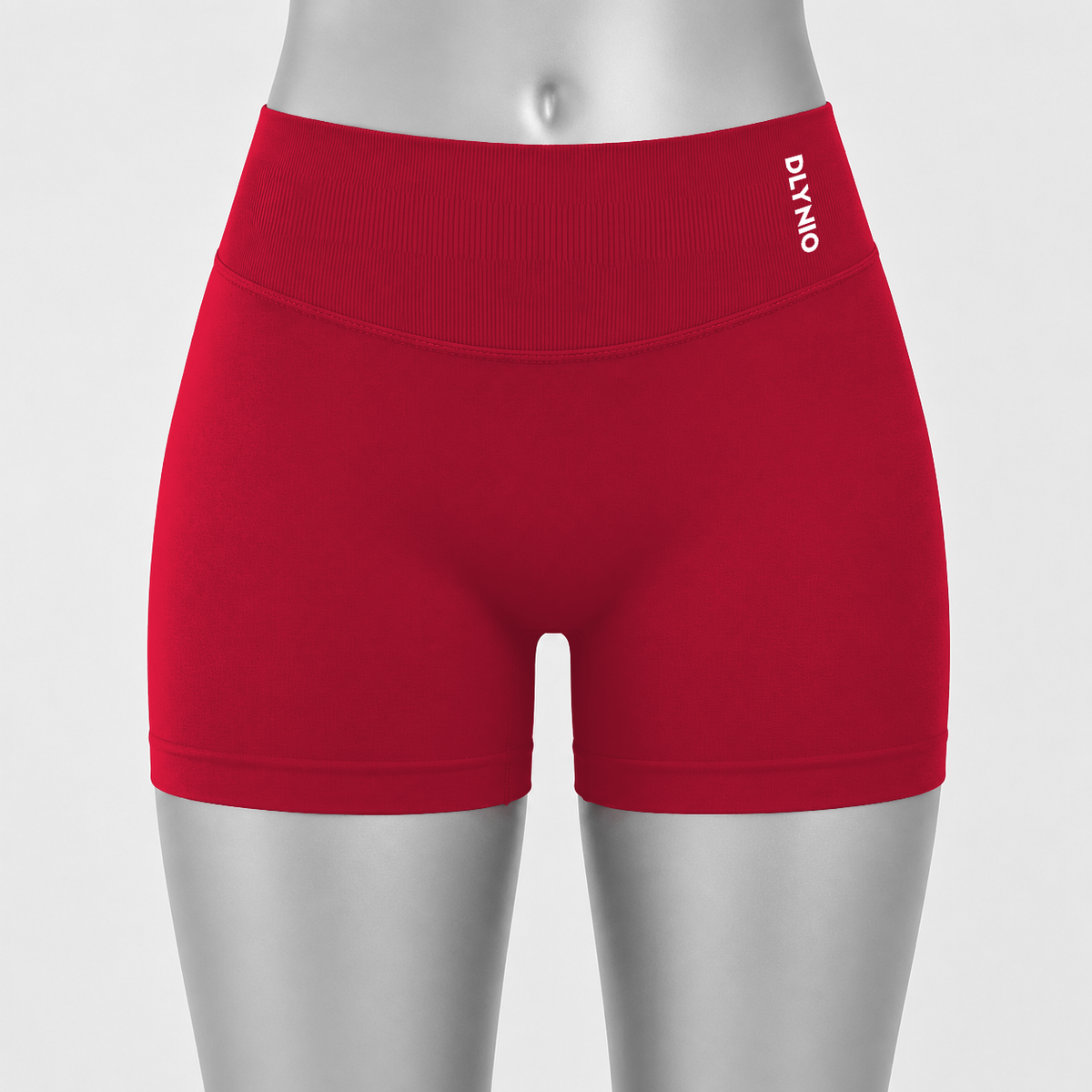 DLYNIO Chilli Red Impact shorts, front mannequin view