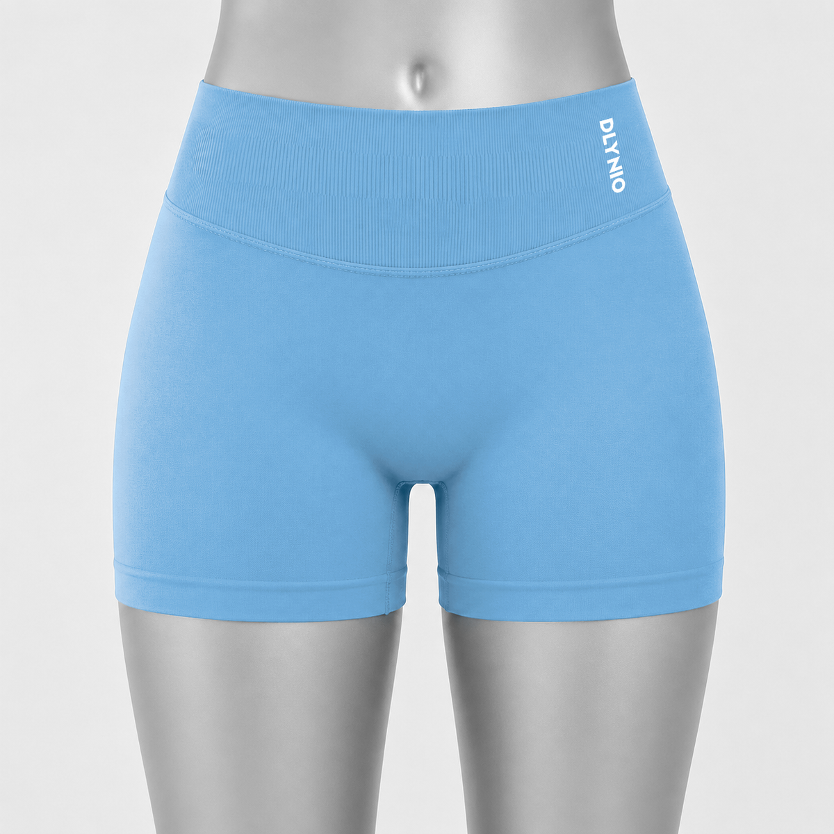 DLYNIO Light Blue Impact shorts, front mannequin view