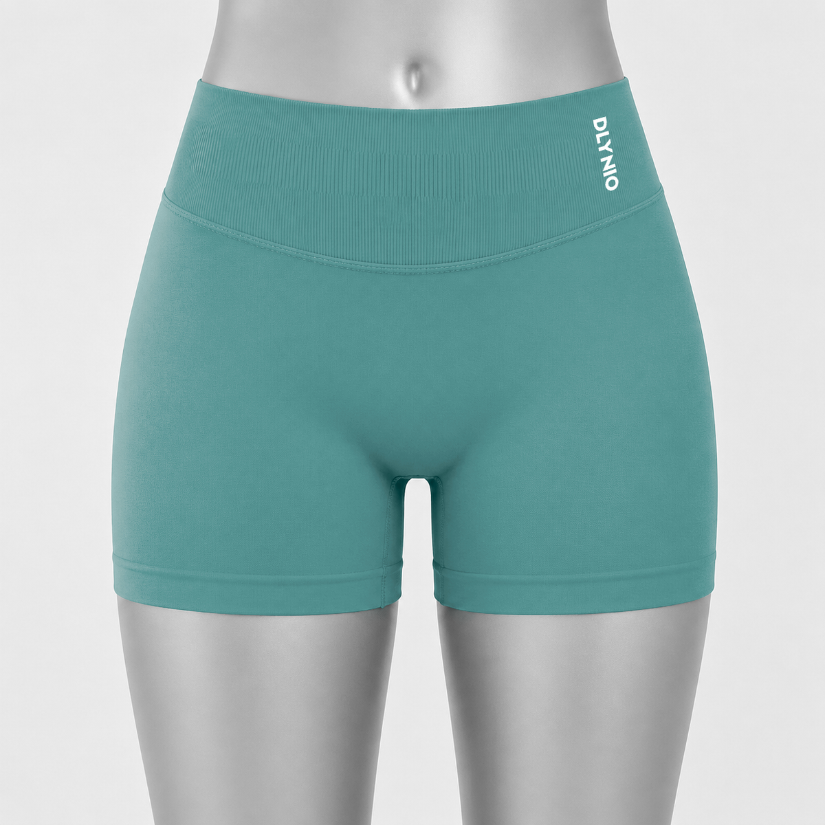 DLYNIO Mint Green Impact shorts, front mannequin view