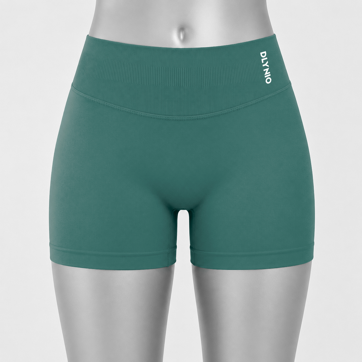 DLYNIO Pine Green Impact shorts, front mannequin view