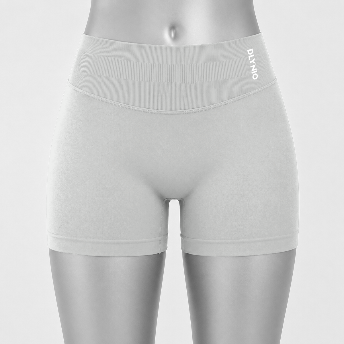DLYNIO Feather Beige Impact shorts, front mannequin view